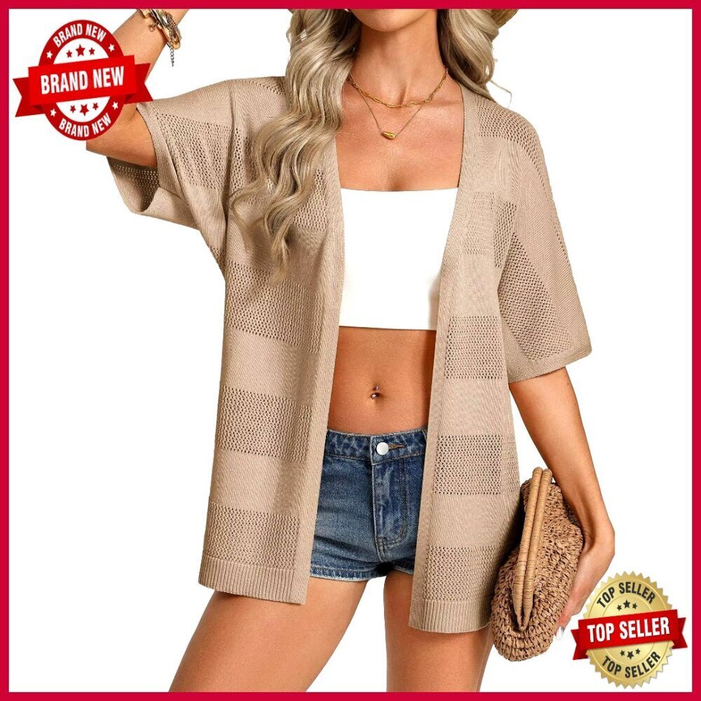 Lightweight Crochet Cardigan Boho Kimono Open Front Oversized Summer Beach